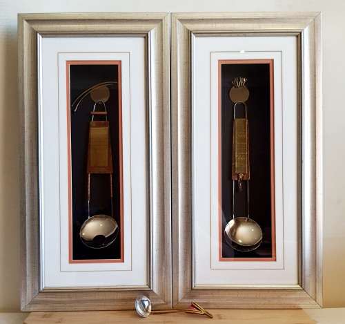 Rare Pair of Hand Crafted Copper and Brass Framed Boxed Art and Sugar spoon PLEASE READ BELOW