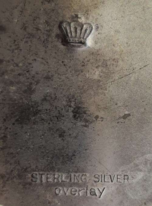 Green Glass Cup in Ornate Sterling Silver Overlaid Cup Holder and Saucer - Marked (2)