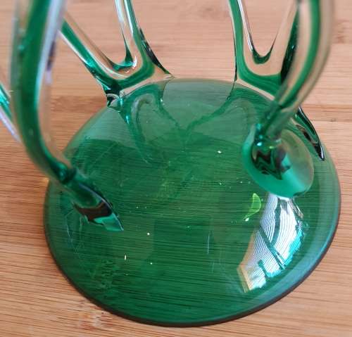 Exquisite Hand Blown Polish Jozefina Sculpture/Artwork - Green/Teal Bowl with Artistic Stem - Marked