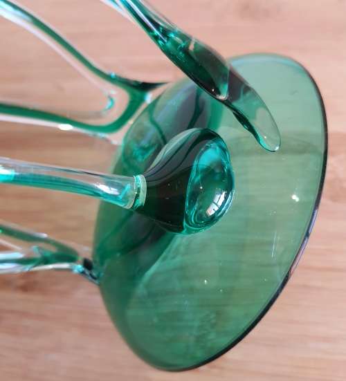 Exquisite Hand Blown Polish Jozefina Sculpture/Artwork - Green/Teal Bowl with Artistic Stem - Marked