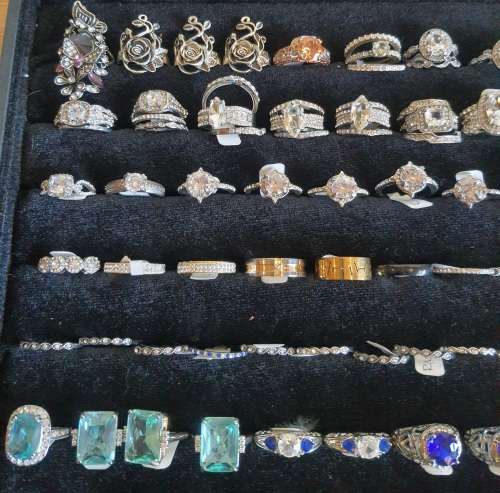 120 Bulk Lot Rings -R15 each - 925 EP Wedding Band Sets, Engagement Rings, Cocktail Rings - inc Tray