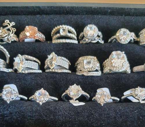 120 Bulk Lot Rings -R15 each - 925 EP Wedding Band Sets, Engagement Rings, Cocktail Rings - inc Tray