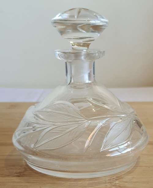 Hand Blown Glass with Etched Butterfly and Leaves Perfume Bottle and Stopper