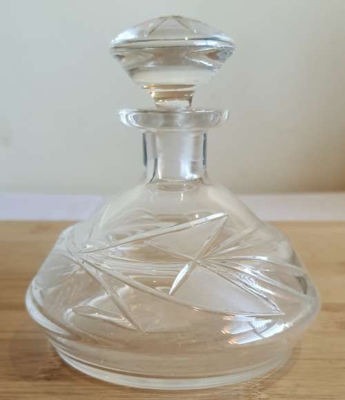 Hand Blown Glass with Etched Butterfly and Leaves Perfume Bottle and Stopper