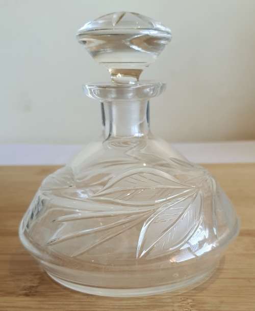 Hand Blown Glass with Etched Butterfly and Leaves Perfume Bottle and Stopper