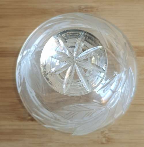 Hand Blown Glass with Etched Butterfly and Leaves Perfume Bottle and Stopper