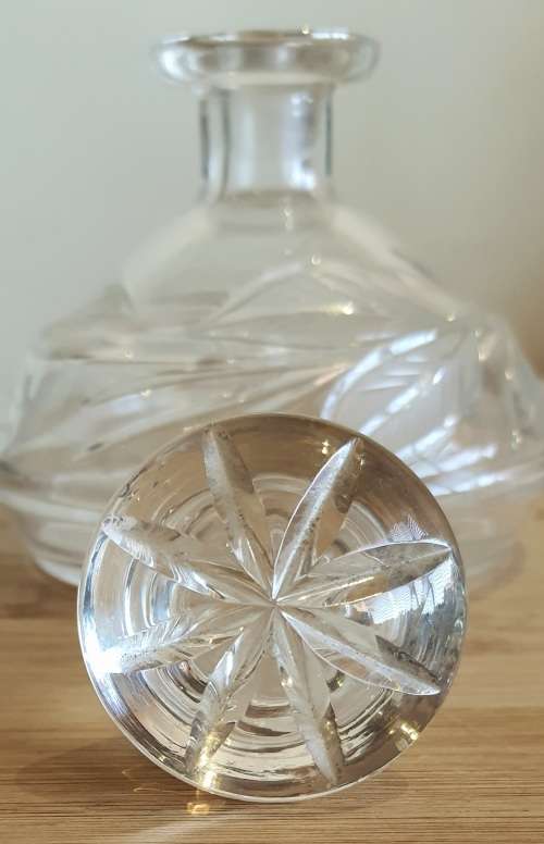 Hand Blown Glass with Etched Butterfly and Leaves Perfume Bottle and Stopper