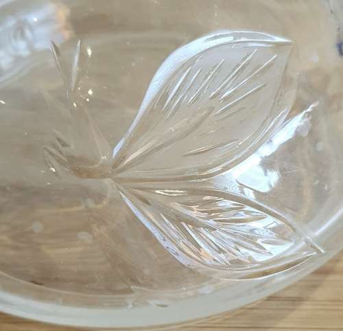 Hand Blown Glass with Etched Butterfly and Leaves Perfume Bottle and Stopper