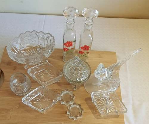 Lot of 9 Assorted Cut and Uncut Glass Items From Crystal D` Arc to Tea Light Holders - 1 Bid for ALL