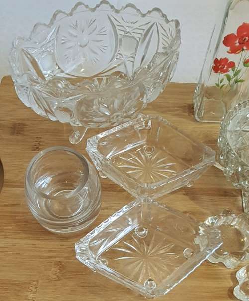 Lot of 9 Assorted Cut and Uncut Glass Items From Crystal D` Arc to Tea Light Holders - 1 Bid for ALL