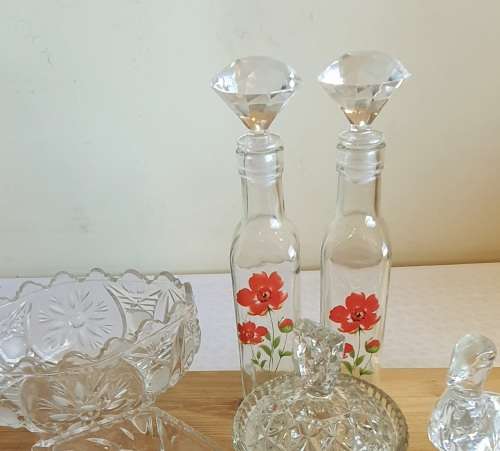Lot of 9 Assorted Cut and Uncut Glass Items From Crystal D` Arc to Tea Light Holders - 1 Bid for ALL