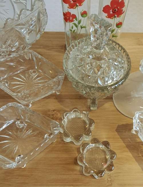 Lot of 9 Assorted Cut and Uncut Glass Items From Crystal D` Arc to Tea Light Holders - 1 Bid for ALL