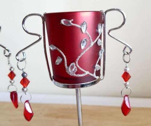 2 Eye Catching Matte Red Ornate Tea Light Candle Holders