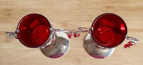 2 Eye Catching Matte Red Ornate Tea Light Candle Holders