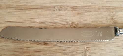Boxed Sheffield Sterling Silver Handle Bread Knife - Hall Marked 76g - Stainless Deluxe Blade