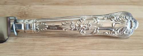 Boxed Sheffield Sterling Silver Handle Bread Knife - Hall Marked 76g - Stainless Deluxe Blade