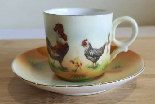 Eye Catching Pair Demitasse Duos, Sugar Bowl and Biscuit Plate in Eggshell Porcelain - 1 Bid for ALL