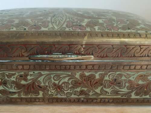 Incredible Brass with Intricate Hand Painted Enamel Detailing Trinket Box
