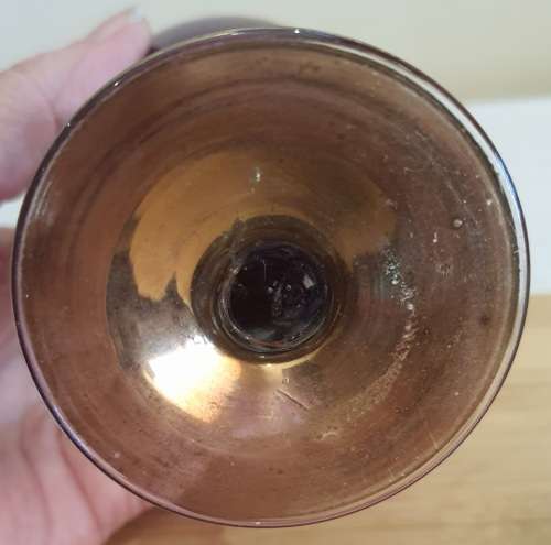 Murano Glass Hand Blown and Painted Ruby Red and Gilt Vase with Twisted Stem and Scallops