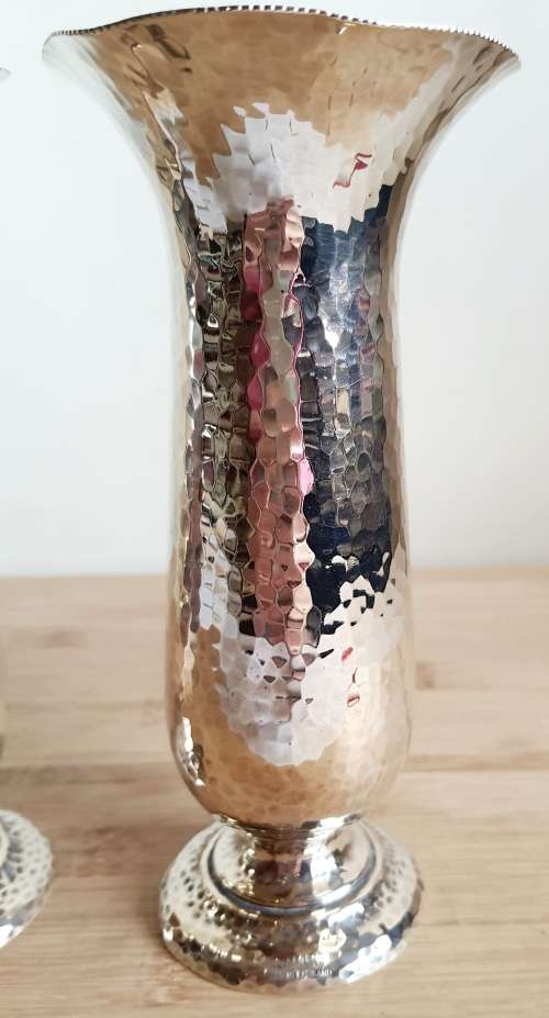 Antique Pair of Hammered EPNS Vases From England - Marked