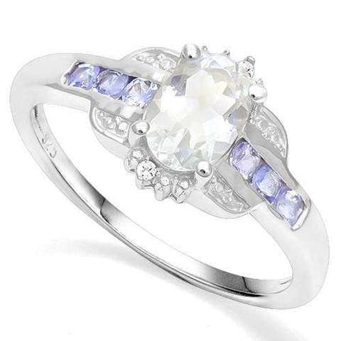 Closing down Sale - Genuine Aquamarine, Tanzanite and Diamond 925 SOLID Sterling Silver Ring #7