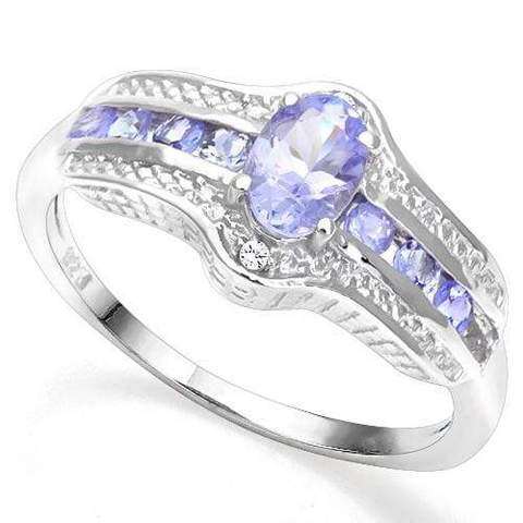 Closing Down Sale !!! Genuine Tanzanite and Diamond 925 SOLID Sterling Silver Ring #8