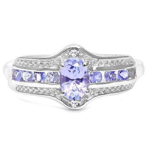 Closing Down Sale !!! Genuine Tanzanite and Diamond 925 SOLID Sterling Silver Ring #8