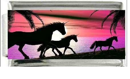 Italian Charms & Bracelets - Enamel - HORSES WITH SUNSET