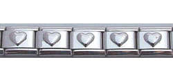 Italian Charms - 9mm Shiney Starter Bracelet - PUFFY SILVER HEART - 18 Links