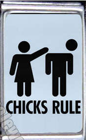 Italian Charms - Fits Nomination - Enamel - NEW CHICKS RULE SIGN