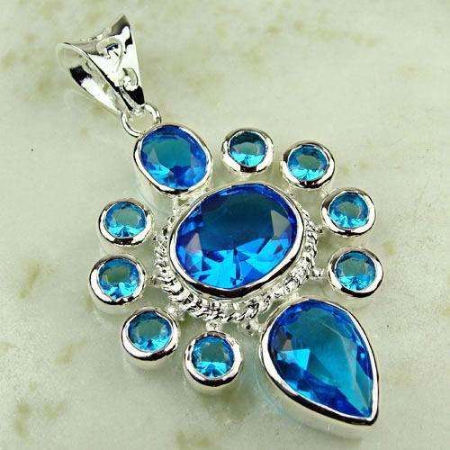 MAGNIFICENT SWISS BLUE TOPAZ GEMSTONE PENDANT 925 SILVER (HALLMARKED)