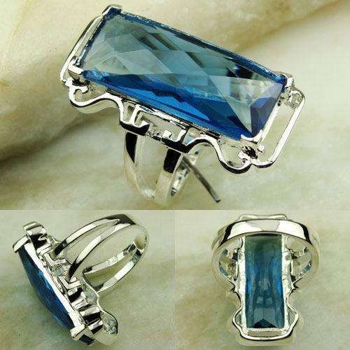 GORGEOUS SEA BLUE TOPAZ 925 SILVER RING #7 (HALLMARKED)