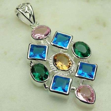 AWESOME MULTI GEM PENDANT 925 SILVER (HALLMARKED)