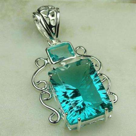 925 SILVER - TRENDY BLUE GREEN AMETHYST GEMSTONE PENDANT 2.1" (Hallmarked)