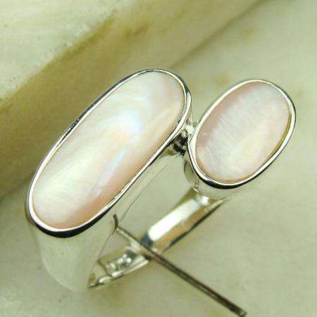 925 SILVER - MODERN PINK SHELL GEMSTONE ring #8 (HALLMARKED)