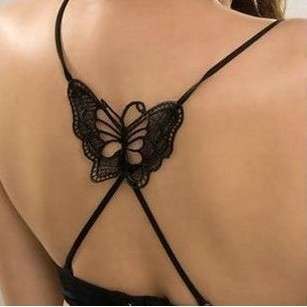 STUNNING & JUST IN TIME FOR SUMMER - Big Black Lace Butterfly Pattern Bra Strap Adjustable O.C