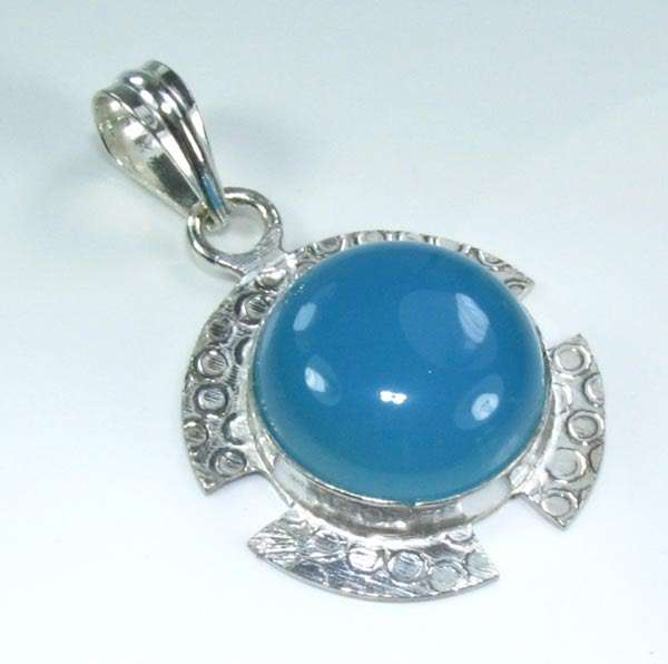 DISTINCT NATURAL CHALCEDONY SILVER PENDANT 1 3/4"; G6296