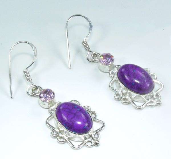 REALLY IMPRESSIVE MOSAIC JASPER+QUARTZ SILVER EARRINGS 1 3/4"; G6154