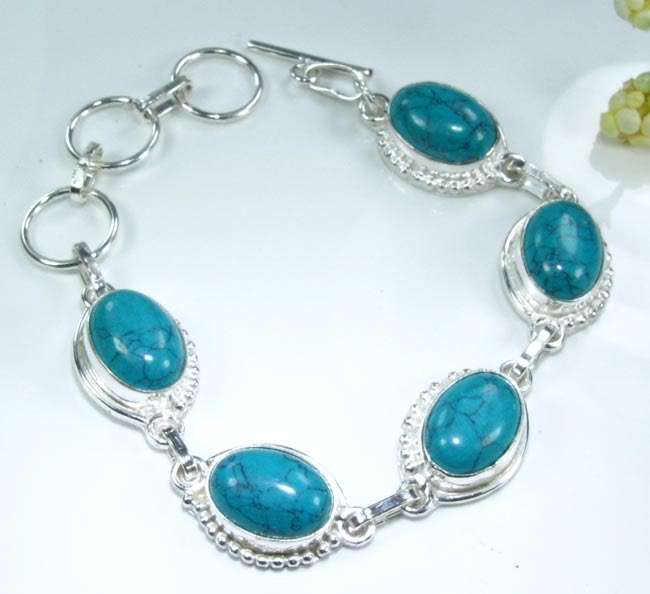 GENUINE TURQUOISE SILVER BRACELET 6 1/2-7 3/4"; G4435