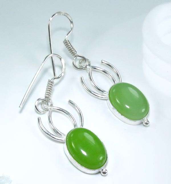 GORGEOUS GREEN CHALCEDONY 925 SILVER EARRINGS 2"; G6068