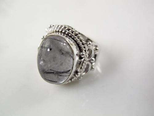 BLACK RUTILATED QUARTZ SILVER RING SIZE 7