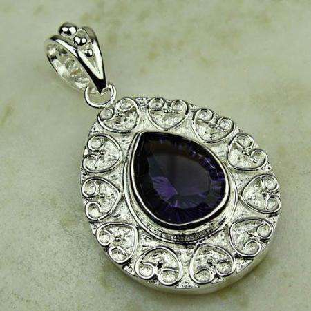 BEAUTIFUL 925 SILVER VINTAGE AMETHYST GEMSTONE PENDANT 2"