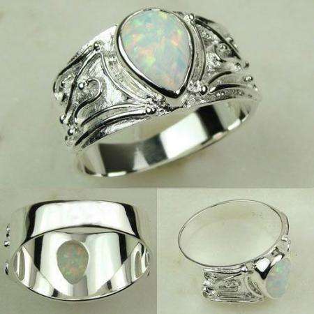 TOTALLY EXQUISITE 925 SILVER WHITE FIRE OPAL GEMSTONE ring #7