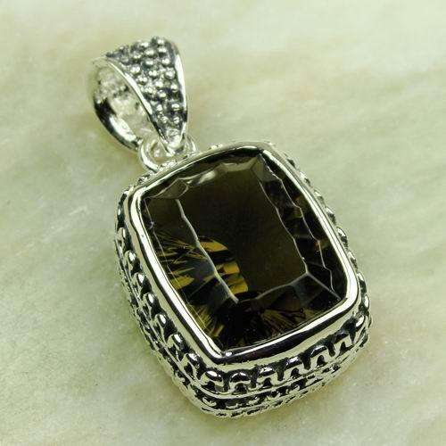 VERY DISTINCT 925 SILVER SMOKY QUARTZ PENDANT 1.25"