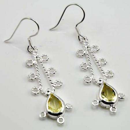 GORGEOUS AND TRENDY - 925 SILVER - LIGHT CITRINE GEMSTONE EARRINGS 2.2"