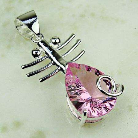 FUNKY AND POPULAR 925 SILVER PINK TOPAZ GEMSTONE PENDANT 1.7"