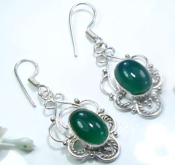 TREMENDOUS CHRYSOPRASE 925 SILVER EARRINGS 2"; K3358