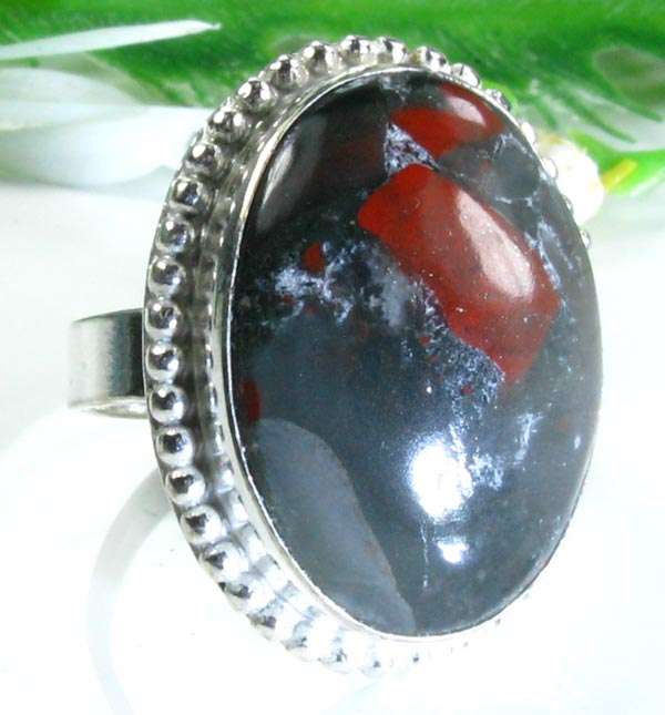 MARVELLOUS NATURAL AFRICAN BLOODSTONE AGATE SILVER RING SIZE 6 1/2; H8414