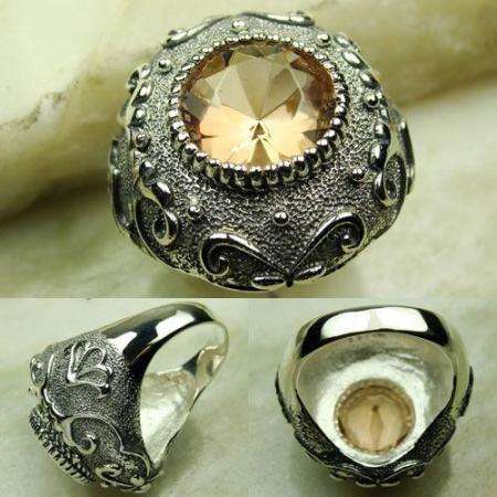 925 SILVER VINTAGE LOOK MORGANITE GEMSTONE ring #7