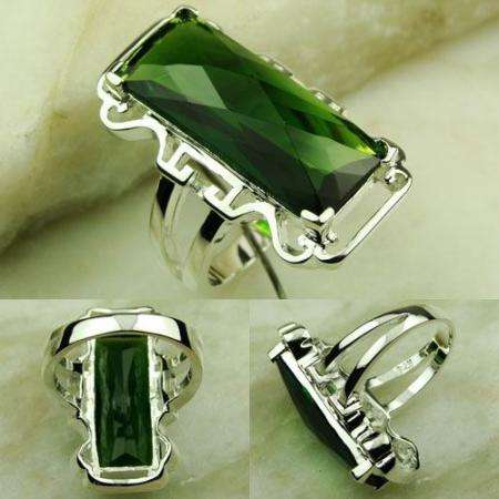GLISTENING 925 SILVER CHROME GREEN QUARTZ GEMSTONE ring #8